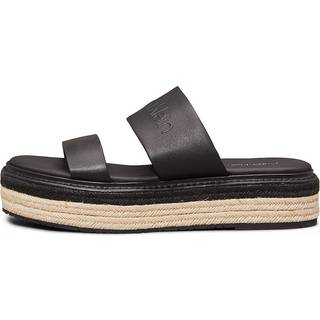 Leather Platform Espadrille Sandals - Black - EU 38