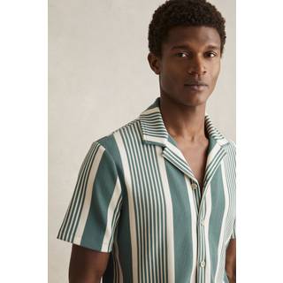 Reiss Alcazar Stribet Ribbet Cuban Collar SkjorterMiddel