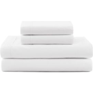 Tommy Hilfiger - Sheet Set Cotton Percale Bedding With Matching Pillowcases Crisp & Cool Solid Design med Hem Stripe (White/Navy Full)