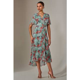 Jolie Moi Jolie Moi Green Angel Sleeve Pleated Chiffon Maxi Dress
