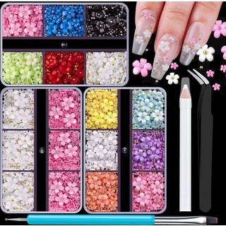 3d blomster til negle farverig akryl blomster negle charme med kaviar perler rhinestones til negle 3D negle charme til akryl negle med pickup & p