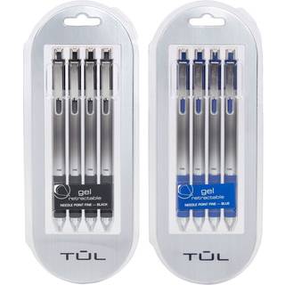 Tul udtrækkelig gelpens 0,5 mm nålepunkt Fin sort/blå bundt (2 4-pakker)