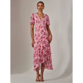 Jolie Moi Mesh Print Frill Hem Midaxi Dress36