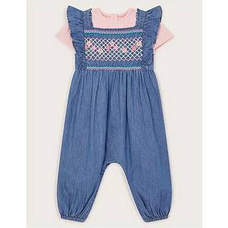 Monsoon Monsoon Blue Baby Chambray Embroidered Romper