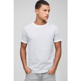 Mens Grey Regular Fit Man Embroidered Waffle Ringer T-Shirt