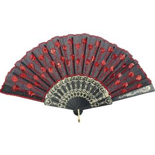 INNOLIFE Elegant farverig broderede blomsterp?fuglem?nster Pailletstof Folde h?ndholdt h?ndvifte H?ndlavet (A-r?d)