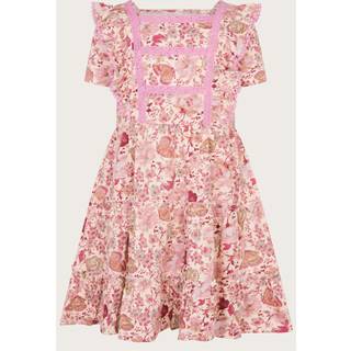 Monsoon Monsoon Pink Floral Butterfly Print Short Sleeve 100% Cotton Jersey Dress