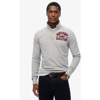 Superdry Superdry Grey Vintage Athletic Long Sleeve Slim Fit Polo Shirt