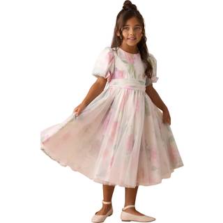 Angel & Rocket Angel & Rocket Pink Printed Mesh Puff Sleeve Dress