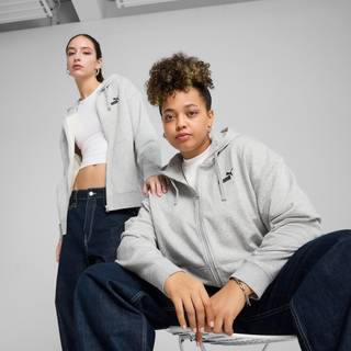 Women&#39;s Puma ESS Small No. 1 Logo Comfort Full-Zip Hoodie, Gray, Size XS, Clothing - Light Gray Heather - XS