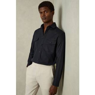 Reiss Reiss Navy Whisper Stretch-Cotton Twill Twin-Pocket Overshirt