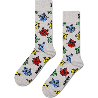 Grey Cat Crew Sock - Grey, Dark Orange, Light Blue - 41-46