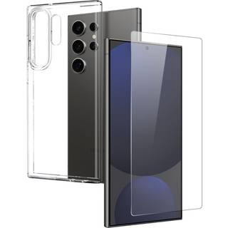 Samsung Galaxy S25 Ultra 2-i-1 Sæt Hærdet Skærmbeskyttelse og Fleksibelt Plastik Cover - Gennemsigtig