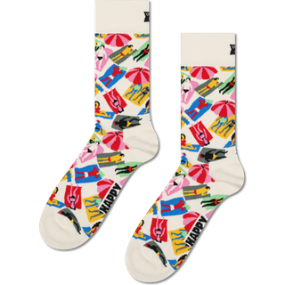 White Lazy Day Crew Sock - White, Red, Blue, Green - 36-40