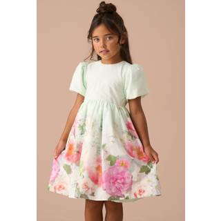 Angel & Rocket Angel & Rocket Green Anna Mint Border Print Puff Sleeve 100% Cotton Dress