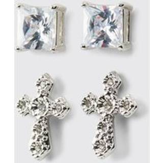 Mens Silver Diamante Earring 2 Pack