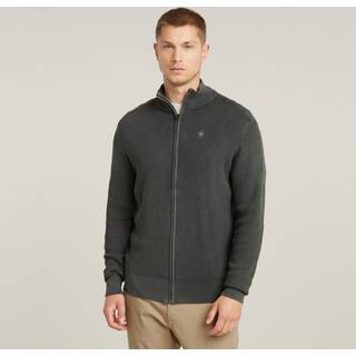 Serrated Full Zip Knitted Cardigan - Grey - Men