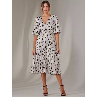 Jolie Moi Jolie Moi White Pleated Wrap Midi Dress