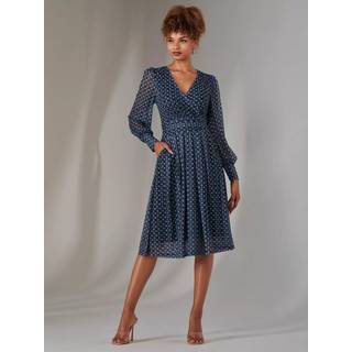 Jolie Moi Jolie Moi Blue Long Sleeve Lace Print Midi Dress