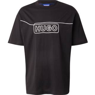 HUGO HUGO Black Chain Stitch Logo Terry 100% Cotton T-Shirt