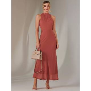 Jolie Moi Jolie Moi Orange Halter Neck Open Back Chiffon Maxi Dress - 10