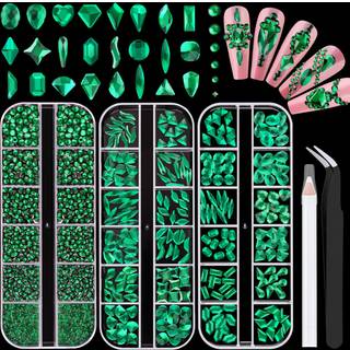 2750stk Emerald Green Glass Nail Rhinestones 240pcs Multi Shapes Flatback Nail Gems 2510pcs 1,5-4 mm rund Crystal Manicure Nail Charms Diamond G