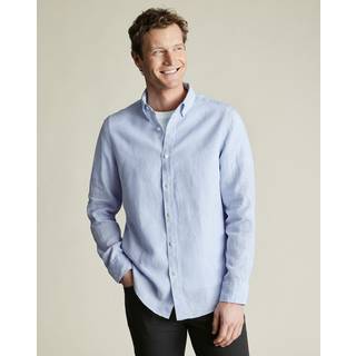 Charles Tyrwhitt Charles Tyrwhitt Blue Slim Fit Plain Button Down Pure 100% Linen Shirt - Large
