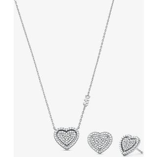 MK Precious Metal-Plated Sterling Silver Pavé Heart Necklace and Earrings Gift Set - Silver - Michael Kors - ONE SIZE