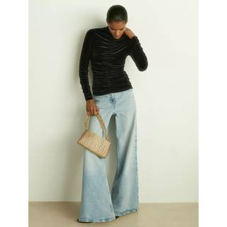 Reiss Reiss Black Ari Velvet Ruched Long-Sleeve Top