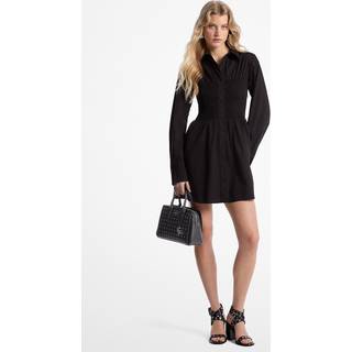 MK Stretch Cotton Poplin Smocked Shirtdress - Black - Michael Kors - XXS