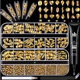 1680pcs Mineral Gold Glass Nail Rhinestones 180stk Multiformer fladback Nail Gems 1500pcs 1,5-4 mm rund krystal med rhinestones lim gel manikyr