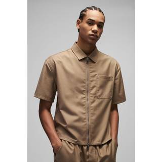 Mens Stone Oversized Boxy Carpenter Detail Shirt