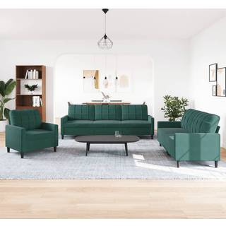 sofasæt 3 dele med hynder velour mørkegrøn