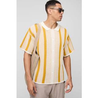 Mens Mustard Regular Fit Stripe Knitted Shirt
