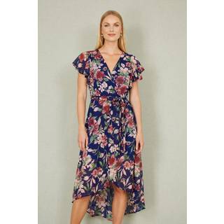 Yumi Yumi Blue Floral Wrap Midi Dress With Frill Hem