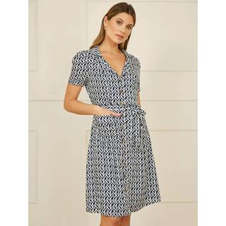 Yumi Yumi Blue Geo Print Retro Style Shirt Dress