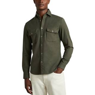 Reiss Reiss Khaki Green Caparzo Cotton Blend Canvas Overshirt