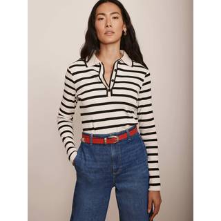 Mint Velvet Mint Velvet Cream 100% Cotton Striped Polo Shirt