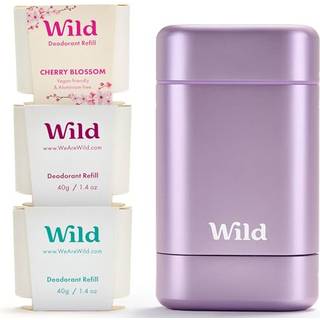Wild - Purple Case med Refill Variety Pack - Natural Repillable Deodorant - Aluminium Free - Inkluderer frisk bomuld og havsalt kirsebærblomst og