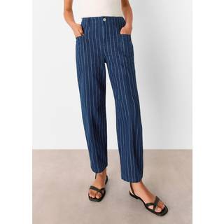 Whistles Whistles Navy Multi 100% Cotton Pinstripe Barrel Leg Jeans