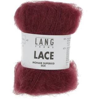 Lang Yarns Lace 062 Indhold: 52% Mohair, 42% Silke Vægt/længde: 25 g. = 310 meter Anbefalede pinde: 3-3.5 mm Strikkefasthed: 10 x 10 cm = 26 m x 40 p Vask: Håndvask / Brug aldrig skyllemiddel / Tørres fladt.