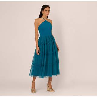Adrianna Papell Adrianna by Adrianna Papell Green Knit And Mesh Halter Dress