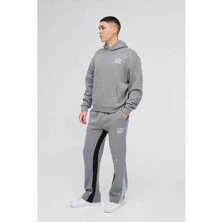 Mens Charcoal Oversized Boxy Paint Splatter Gusset Hooded Tracksuit