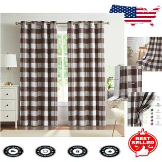 Melodieux Buffalo Check Plaid Blackout Gardiner 84 tommer lange til stue Soveværelse Termisk isoleret værelse mørkere Grommet gardiner Brune 50 x