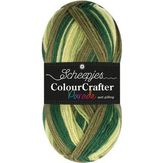 Scheepjes Colour Crafter Parade 404 Green Blend Indhold: 100% akryl Vægt/længde: 100 g = ca. 300 meter Anbefalede pinde: 4 mm Strikkefasthed: 10 x 10 cm = 20 m x 24 p Vask:Kan maskinvaskes op til 30°C.