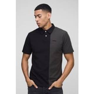 Mens Black Slim Fit Man Pique Colour Block Polo