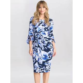 Gina Bacconi Gina Bacconi Blue Brie Floral Print Faux Wrap Dress