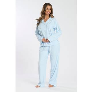 Loungeable Superblød Jersey Rib Traditionel Kortærmet Lang Pyjamas SætMiddel