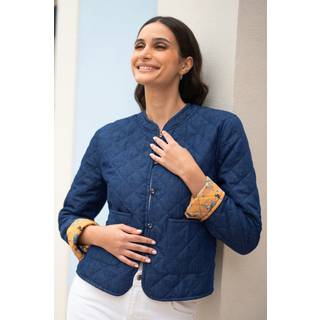 Yumi Chambray Quiltet 100% Bomuld Jakke Med Vendbar Blomster Tryk ForingEU 38 (UK 10)