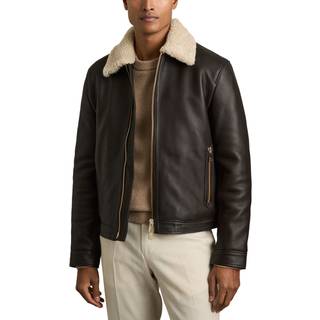 Reiss Reiss Dark Brown Shetland Shearling-Collar Leather Jacket